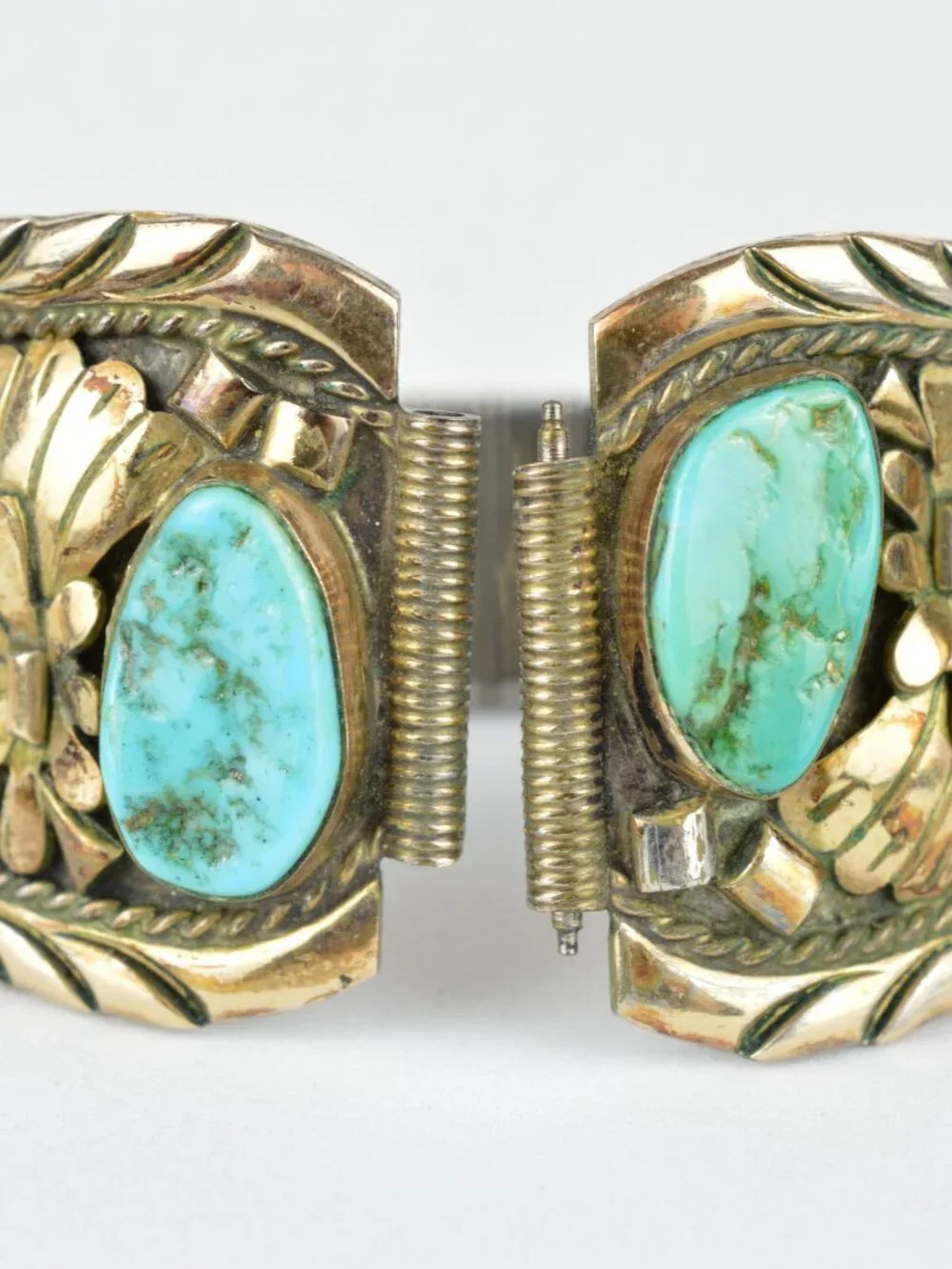VTG Southwestern Sterling Silver Turquoise Coral Watch Tips Band Native American